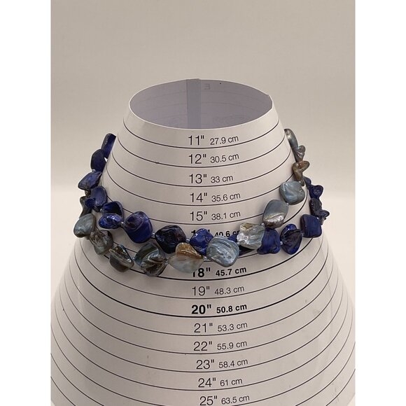 Blue & Silver Iridescent Seed Pearl Necklace Adjustable Length With Lobster Clas - Picture 4 of 4